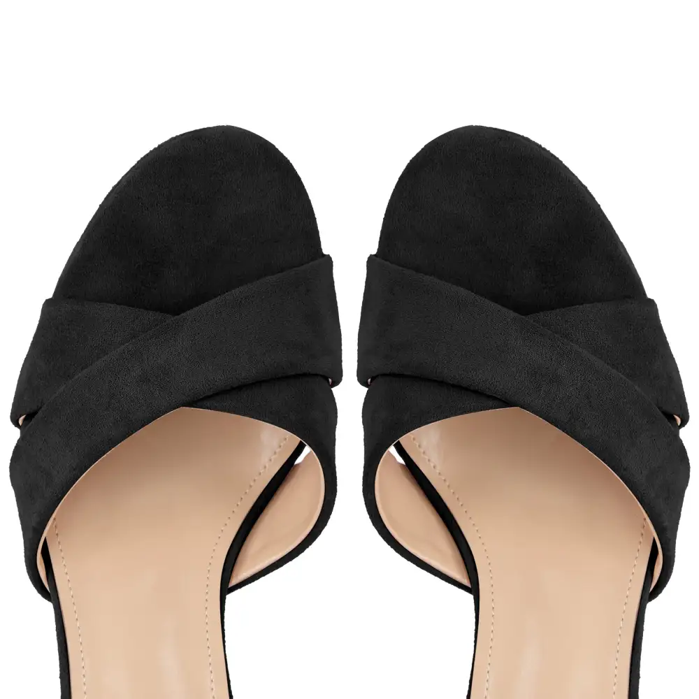 Suede Round Toe Platform Buckle Strap Sandals