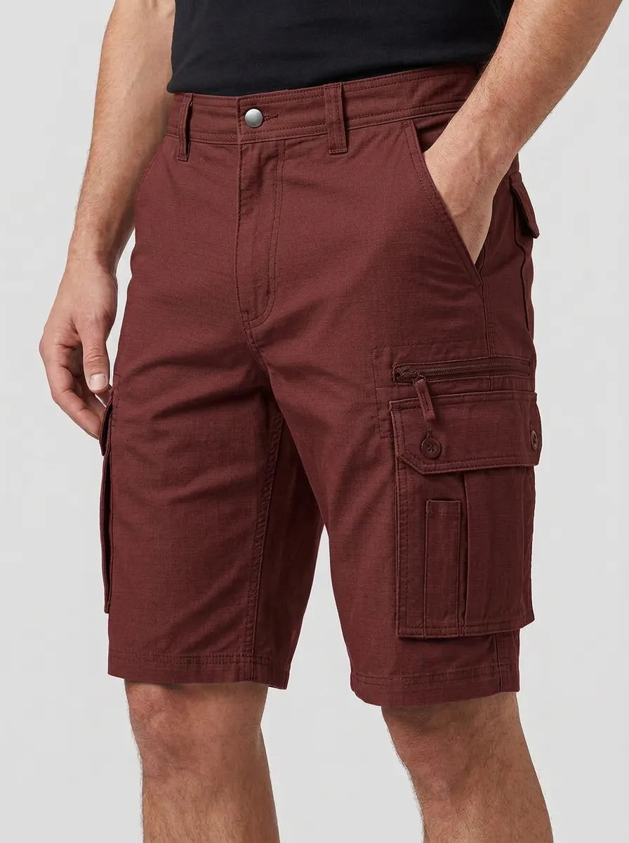 Men's Multi-Pocket Grid-Texture Cargo Shorts