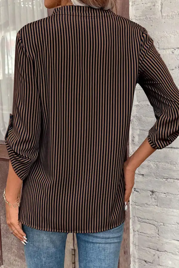 Striped Floral V-Neck Shirt Blouse