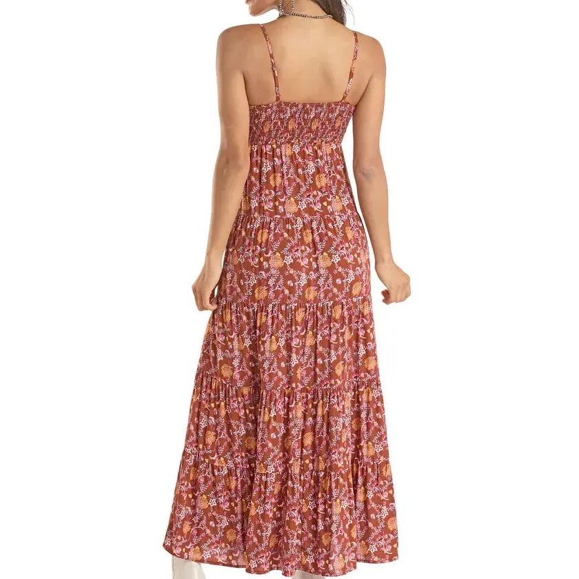 Rayon Floral Print Halter Maxi Dress
