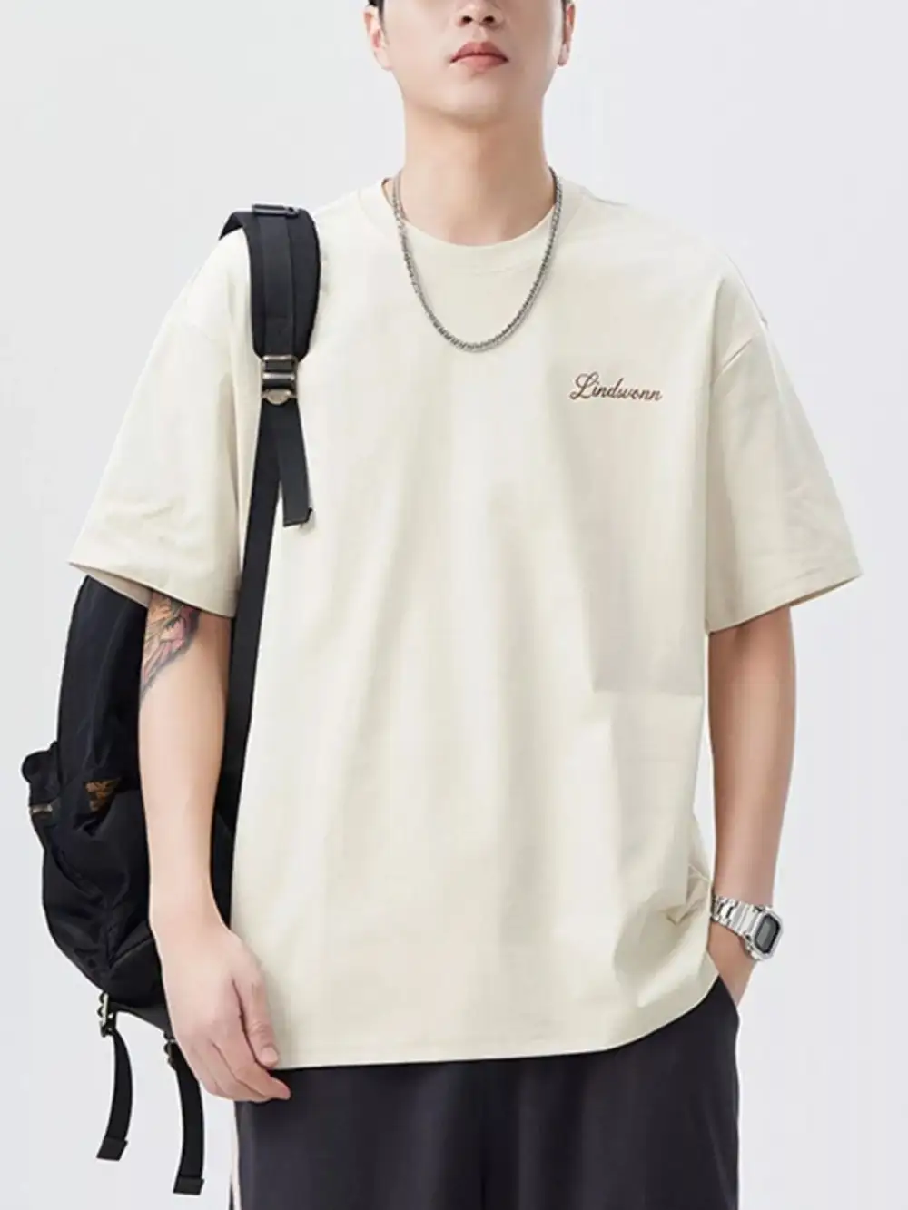 Cotton-Polyester-Blend Round-Neck Short-Sleeve T-Shirt