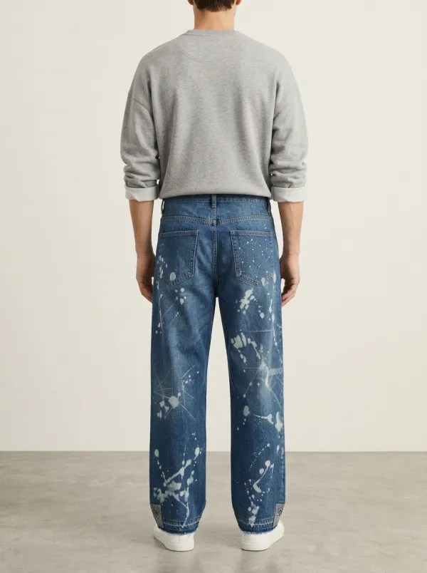 Men's Streetwear Paint Splatter Geometric Printed Wide Leg Jeans