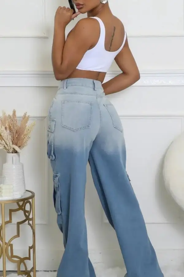 Washed Gradient Multi-Pocket Jeans