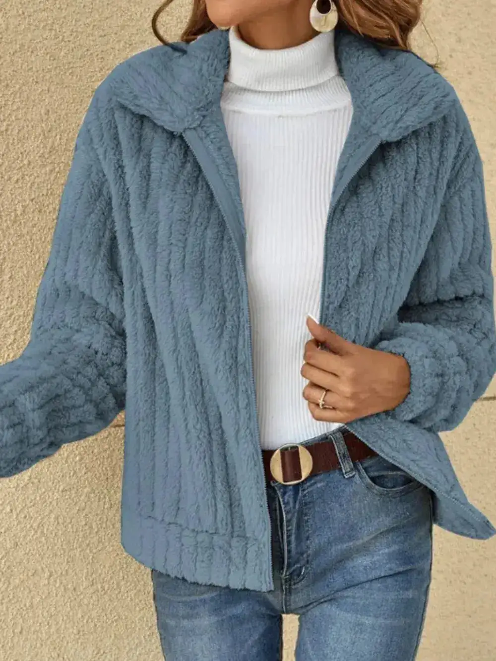 Plush Zip Front Casual Jacket
