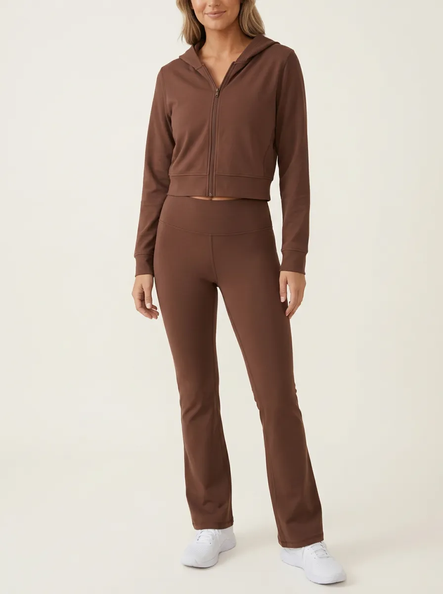Women's Cropped Zip-Up Hoodie and High-Rise Flare Legging Set
