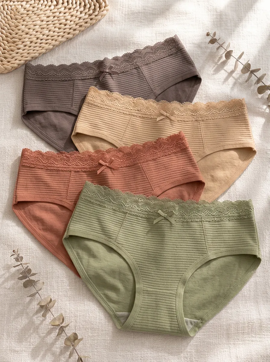 Women's Smooth-Finish Ribbed Lace-Trim Briefs Set
