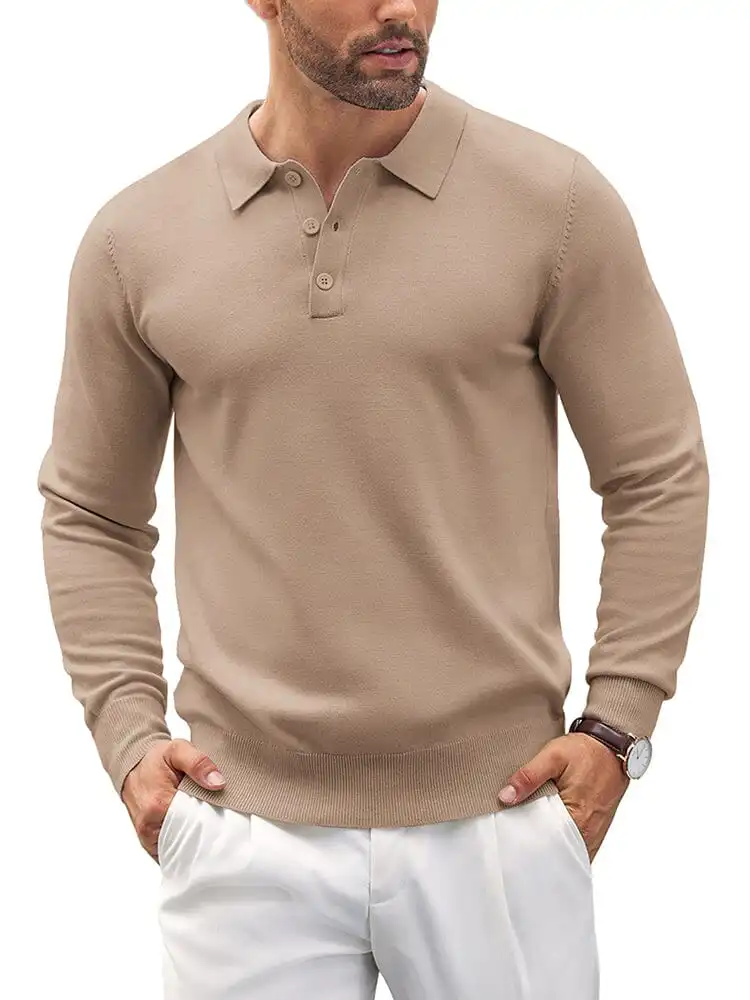 Quarter Button Textured Polo Shirt