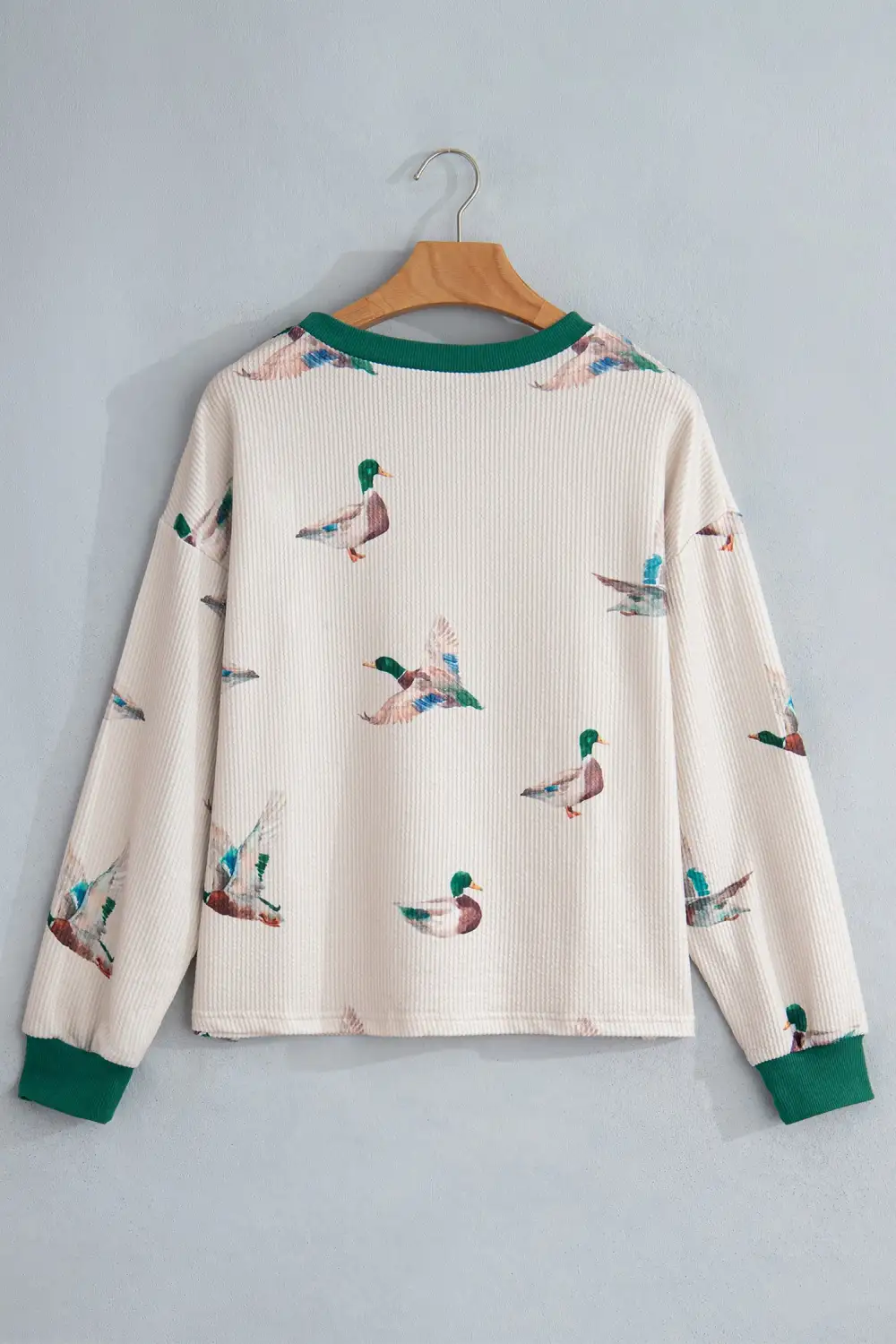 Western Print Ribbed Relaxed Stretch Fabric Long Sleeve Top