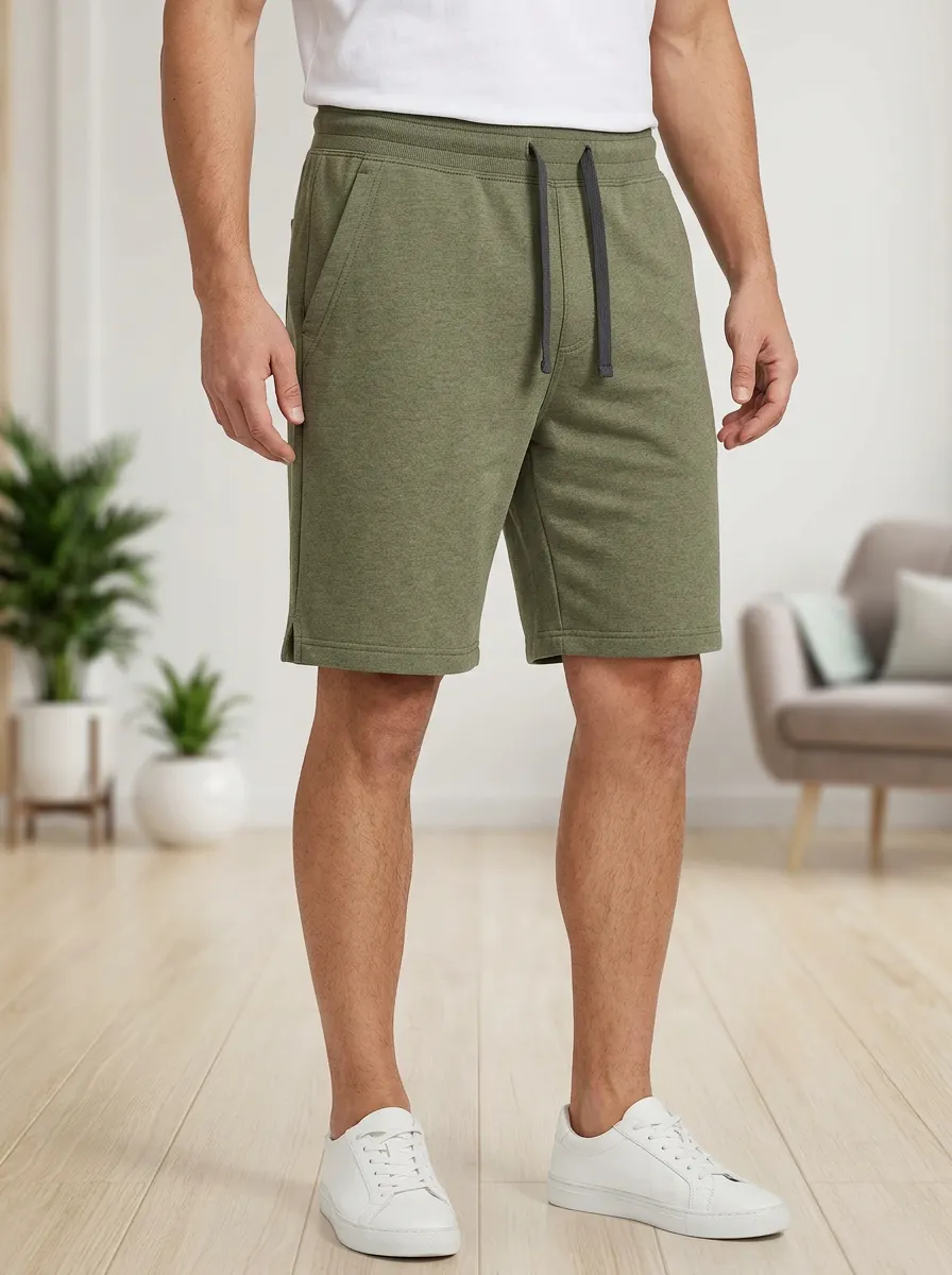 Men's Casual Olive Green Drawstring Jersey Athletic Shorts