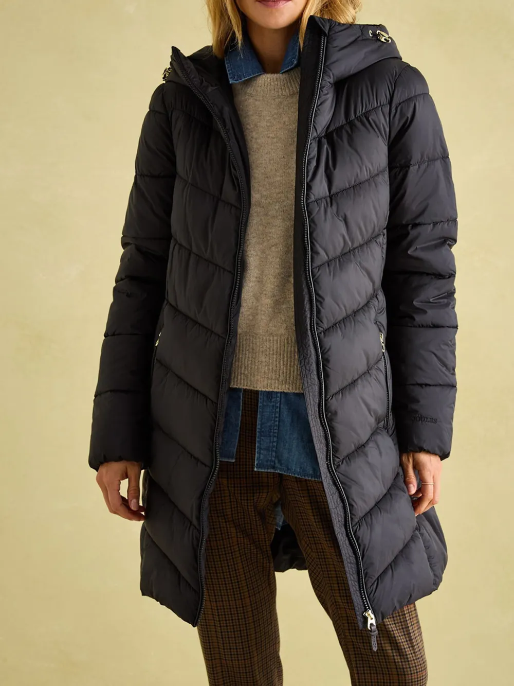 Black Mid Length Showerproof Padded Coat