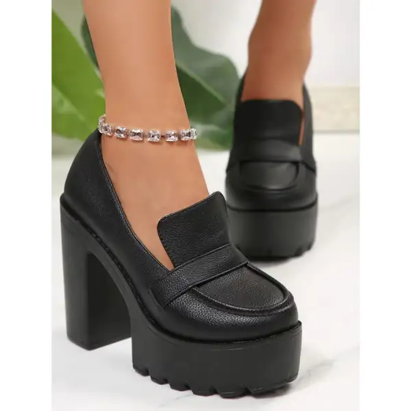 Round Toe Platform Block Heels Pumps
