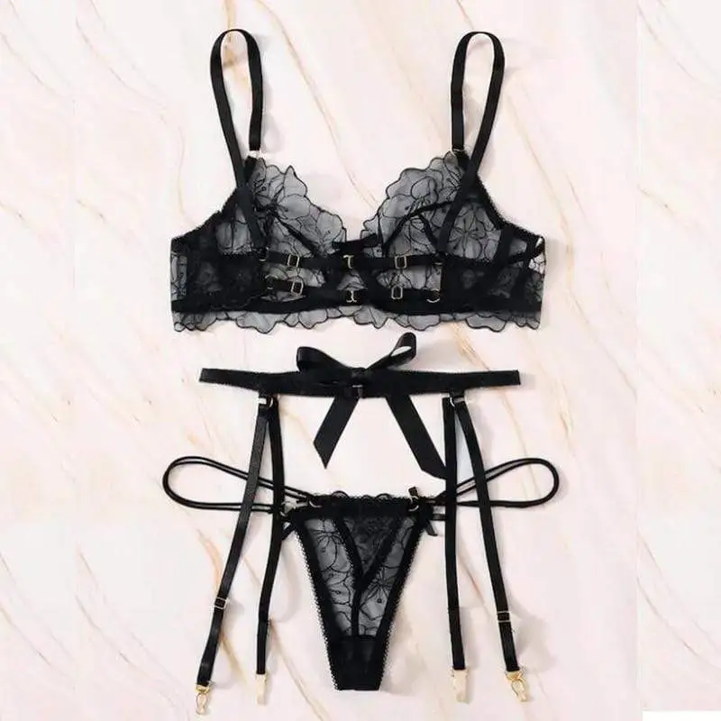 Bow Lace Garter Lingerie Set