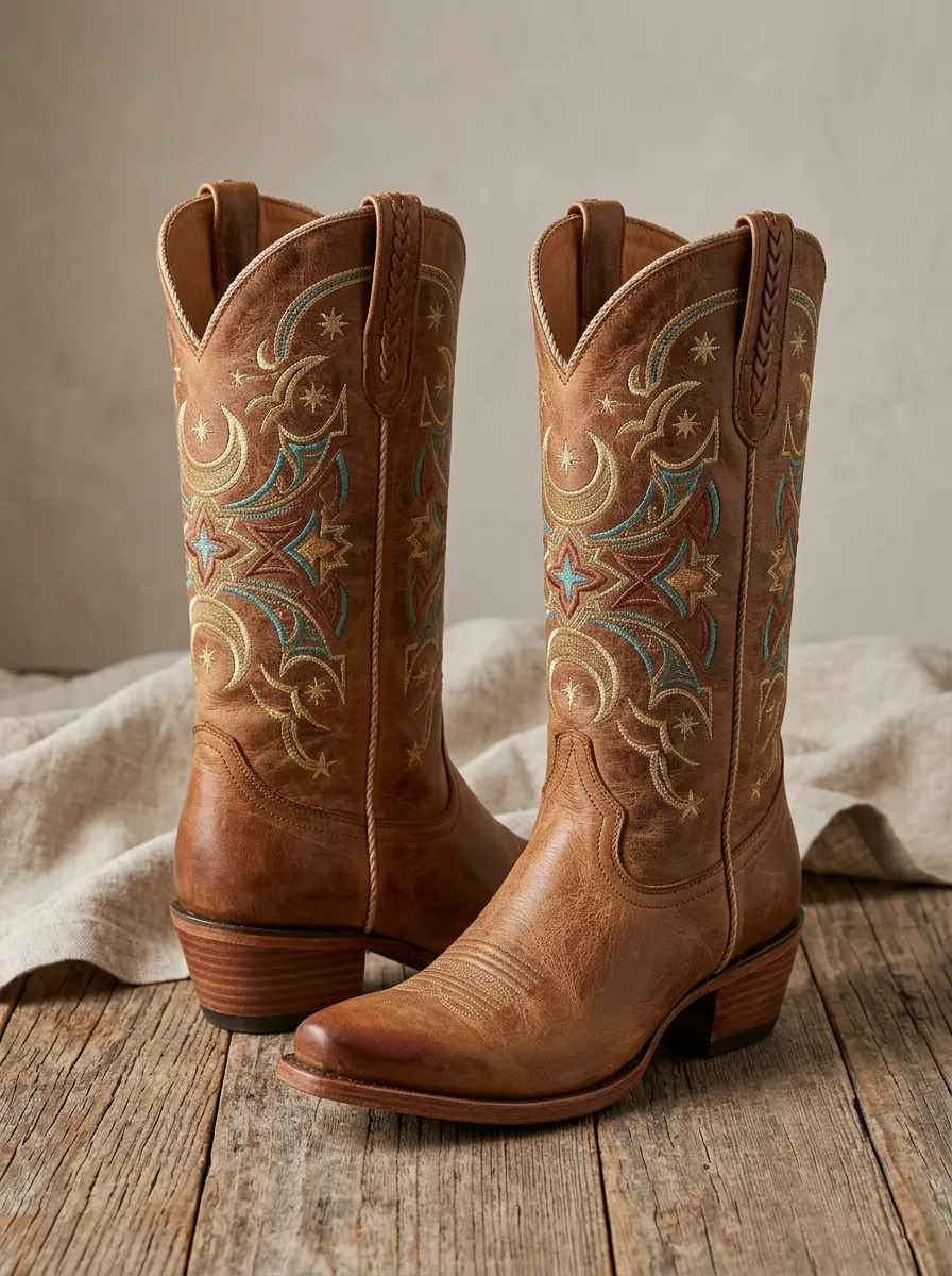 Canyon Star Embroidered Pattern Unisex Western Cowboy Boots