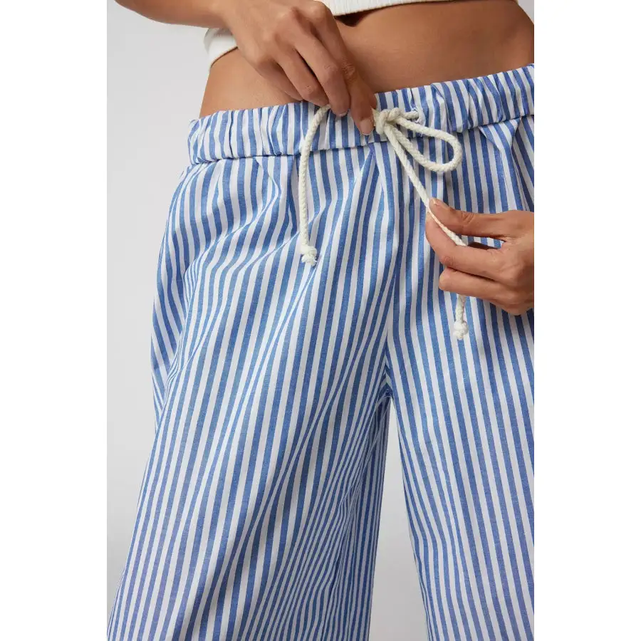Casual Drawstring Striped Wide Leg Pants