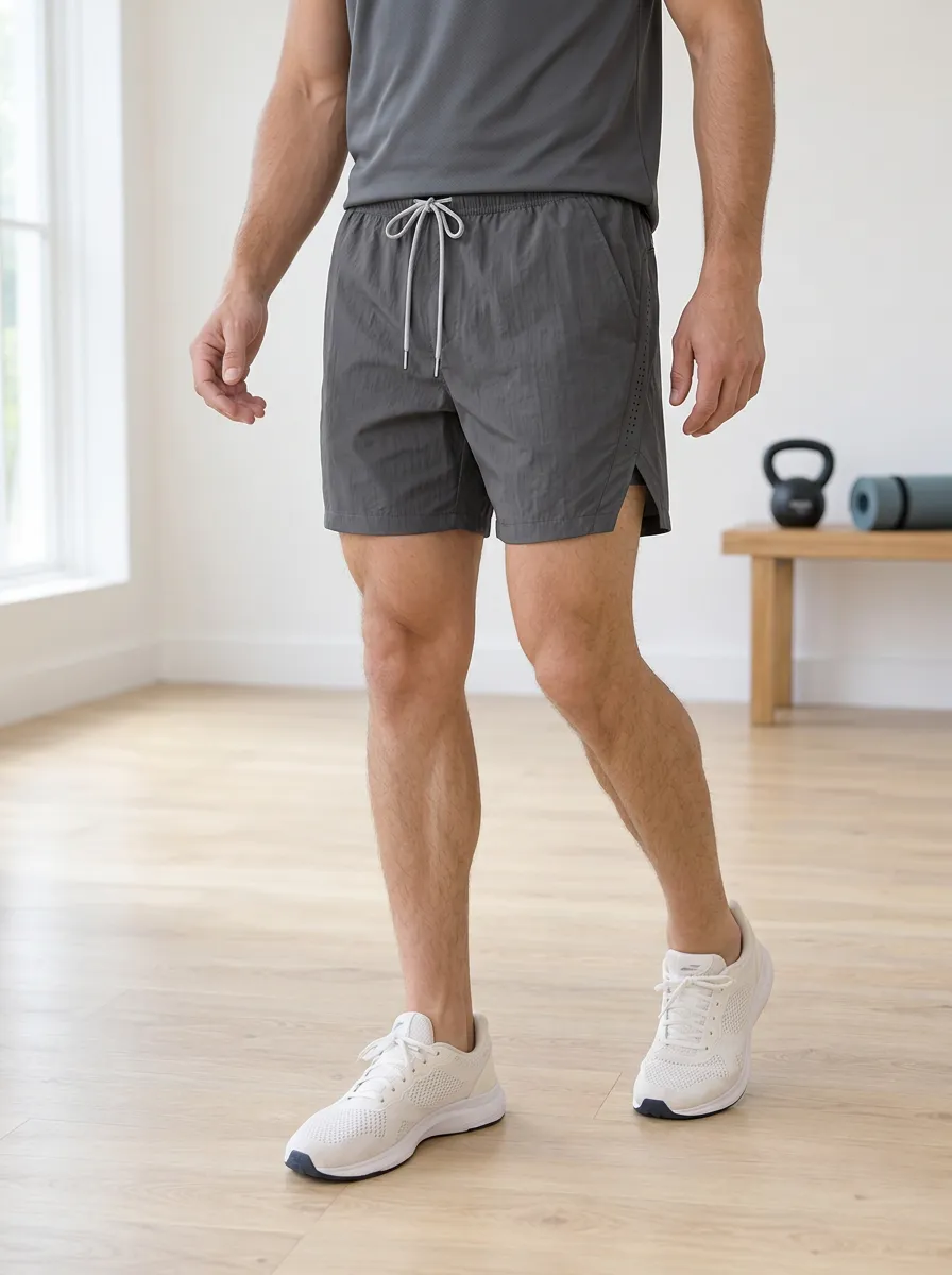 Men's Gym Fitness Workout Grey Drawstring Athletic Shorts