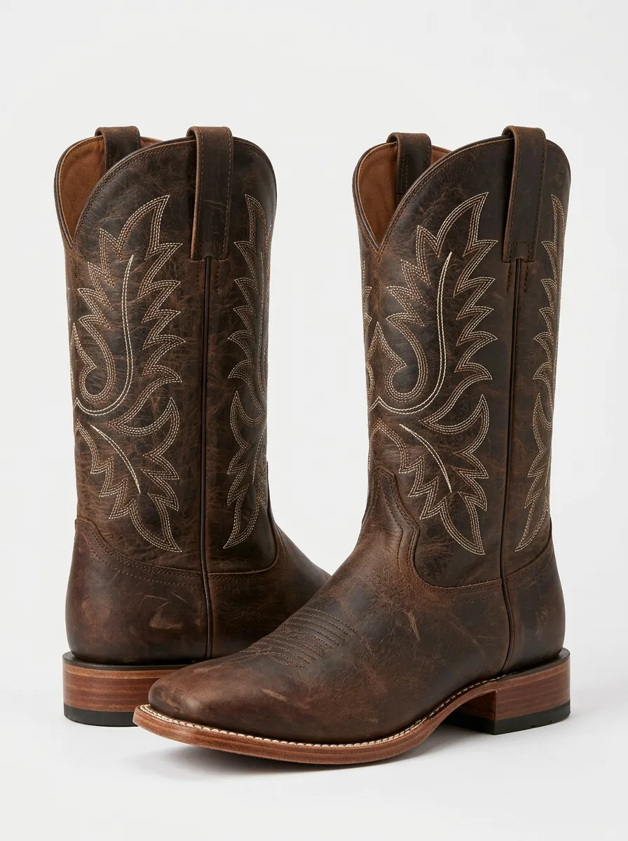 Men's Western Cowboy Embroidered Distressed Leather Western Boots