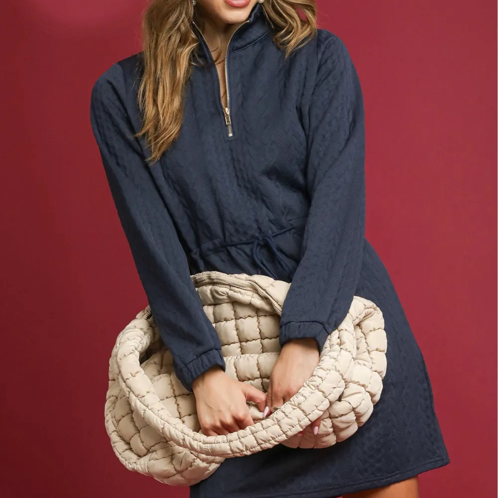 Classic Long Sleeve Collared Half Zip Knit Dress