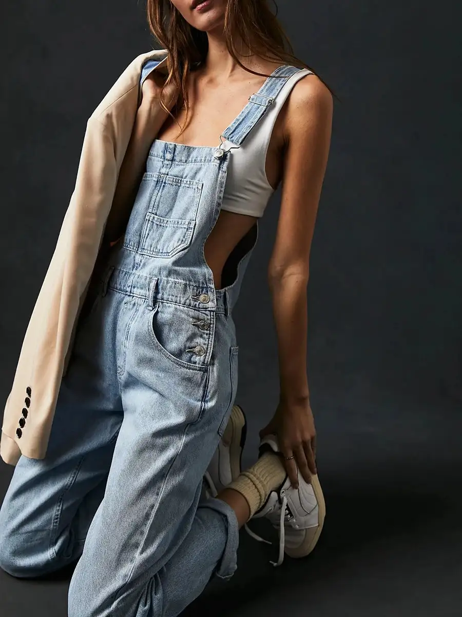 Denim Elegance Slim-Fit Jean-Skirt Adjustable Jumpsuit