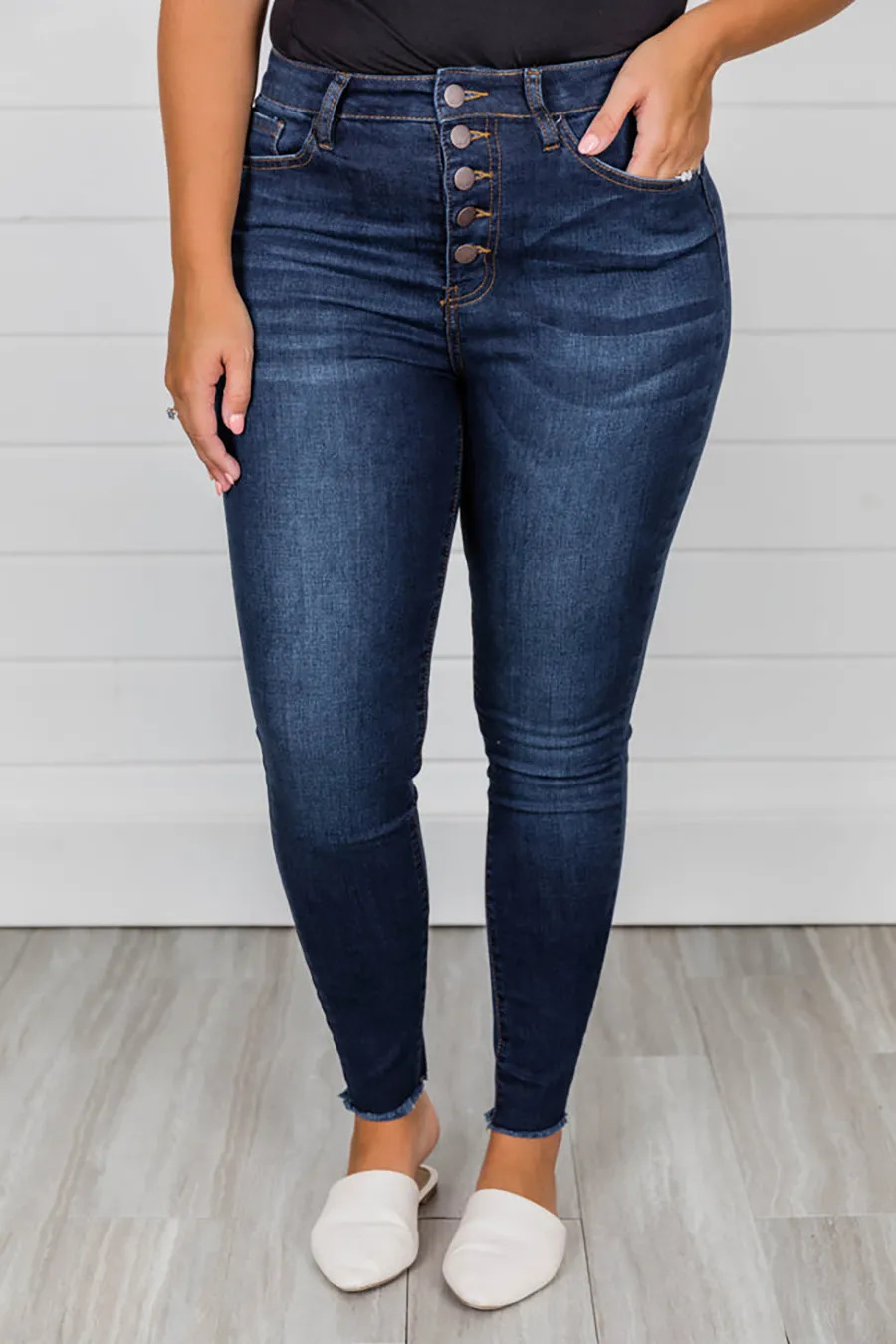 Casual Style Dark Wash Jeans