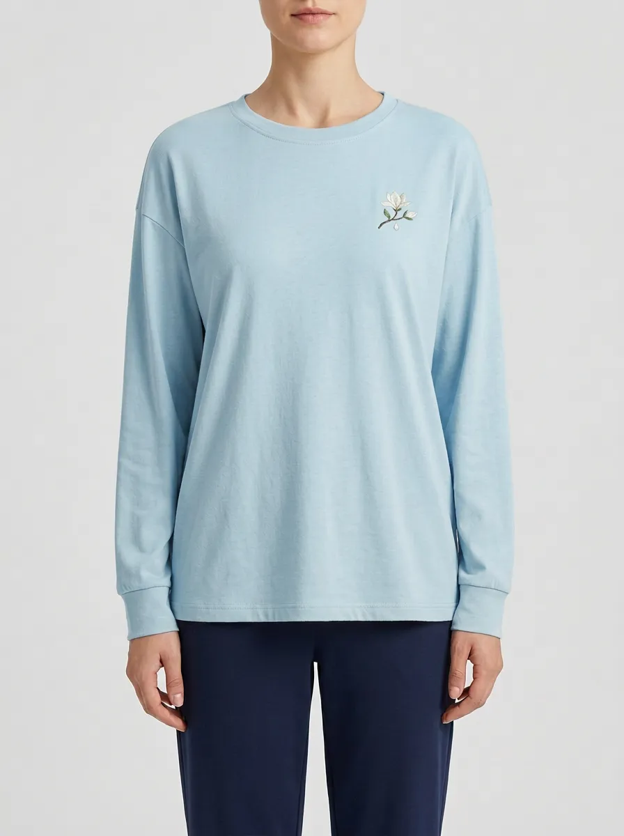 Women's Floral Embroidered Long-Sleeve T-Shirt