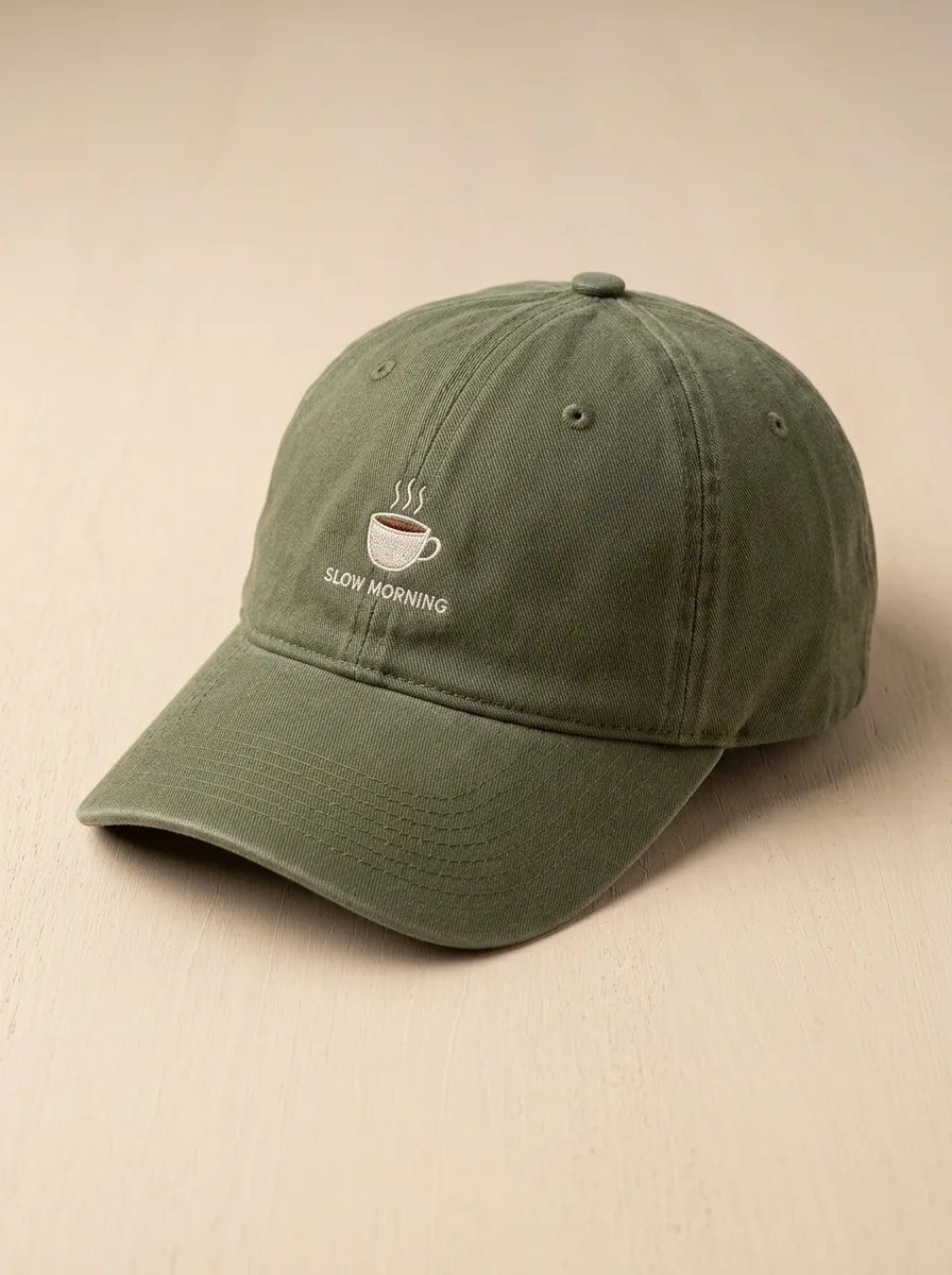 Artful Coffee-Lover Slow-Morning Embroidered Unisex Baseball Cap