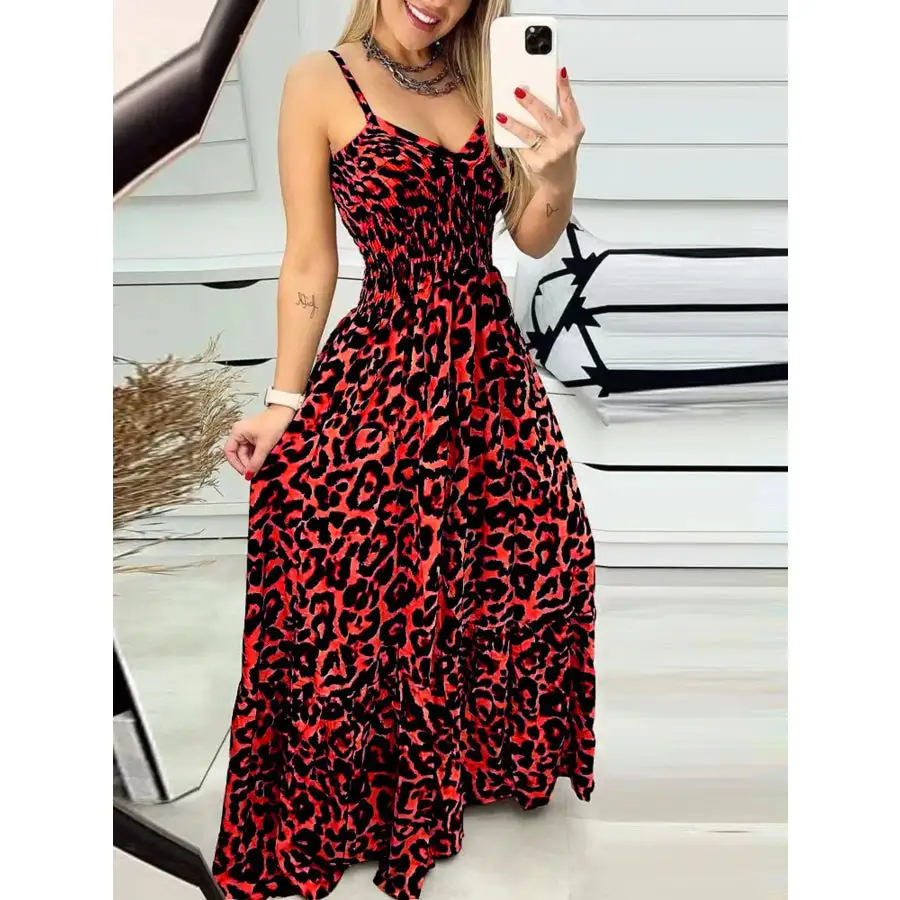 Full Size Leopard Print Spaghetti Strap Maxi Dress Plus Size