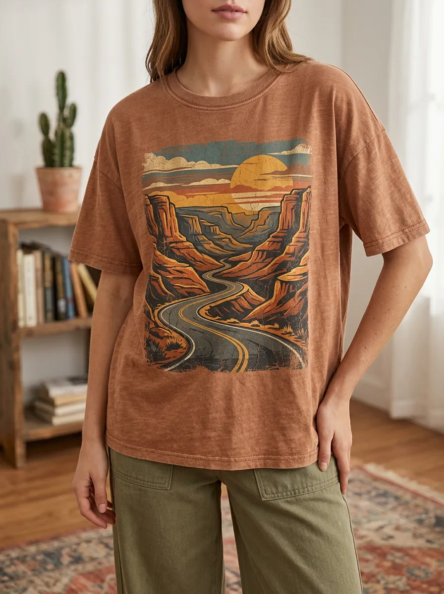 Women's Retro Canyon Road Trip Printed T-shirt
