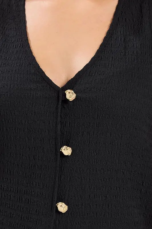 Black Textured Button Through Waistcoat