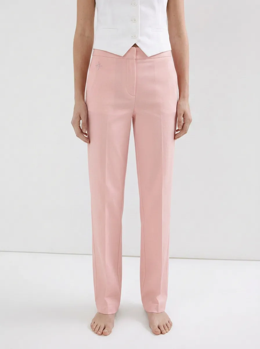 Women's Minimalist Star Embroidery Printed Mid-Rise Straight Leg Trousers