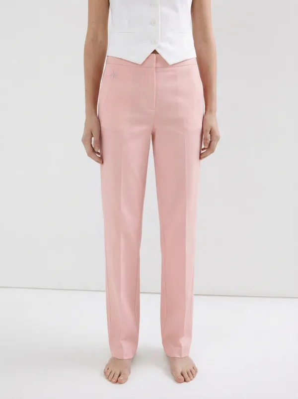 Women's Minimalist Star Embroidery Printed Mid-Rise Straight Leg Trousers