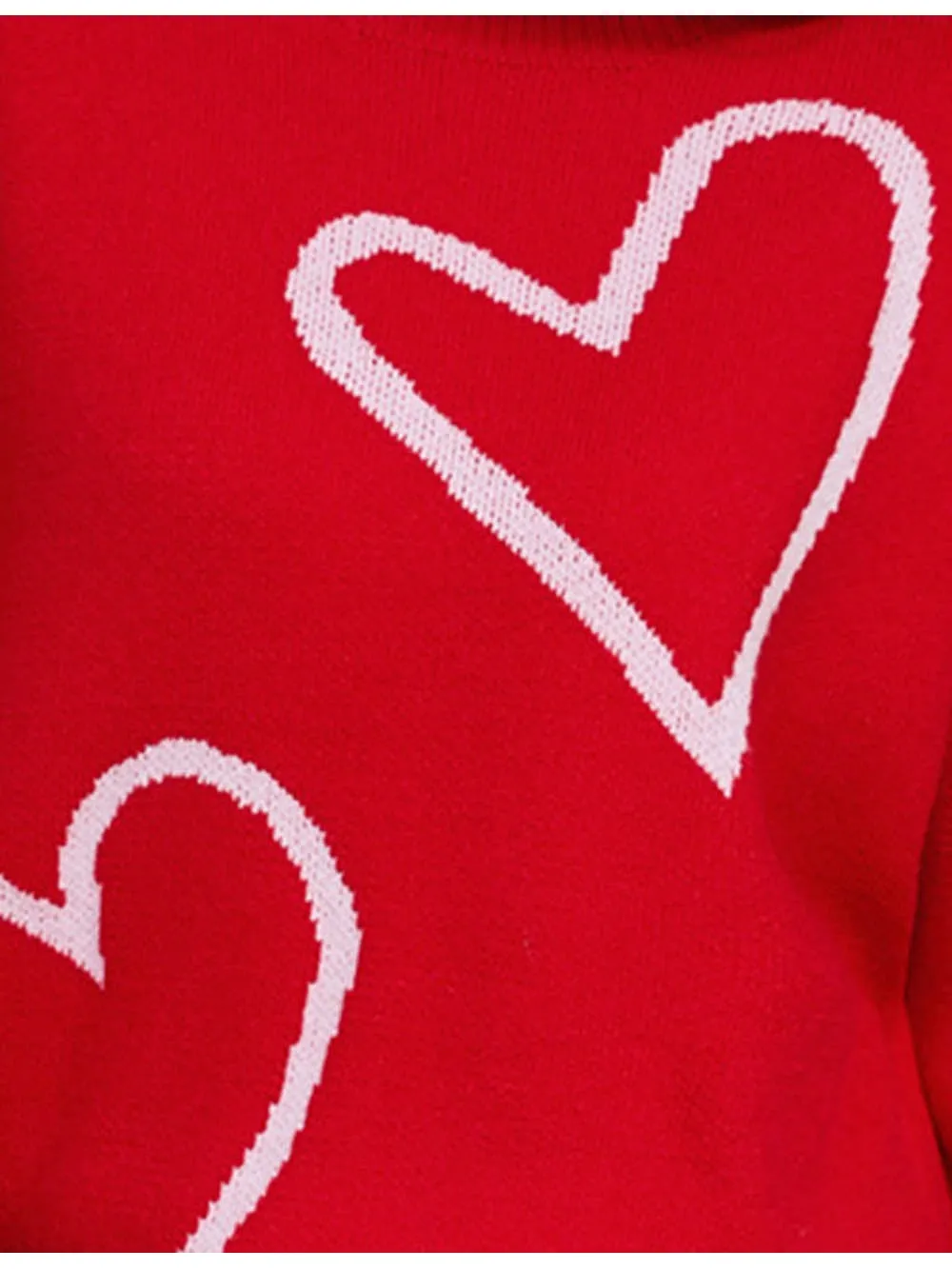 Valentine Heart Pattern Round Neck Long Sleeves Sweater