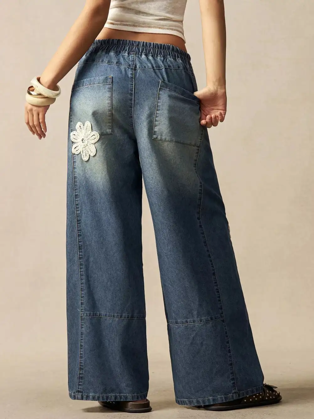 Wide-Leg Drawstring Jeans For Women