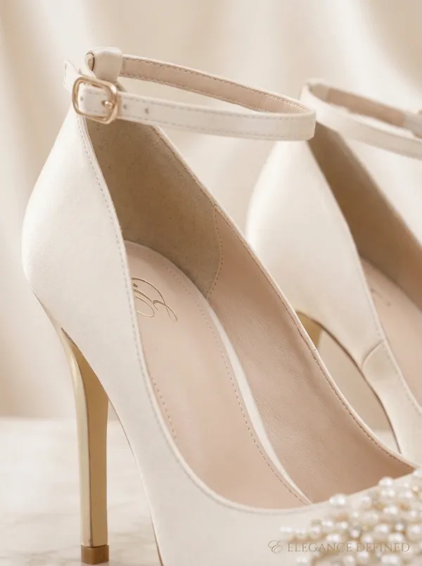 Rhinestone Pearl Buckle-Strap Ankle-Strap Women's Formal High Heels