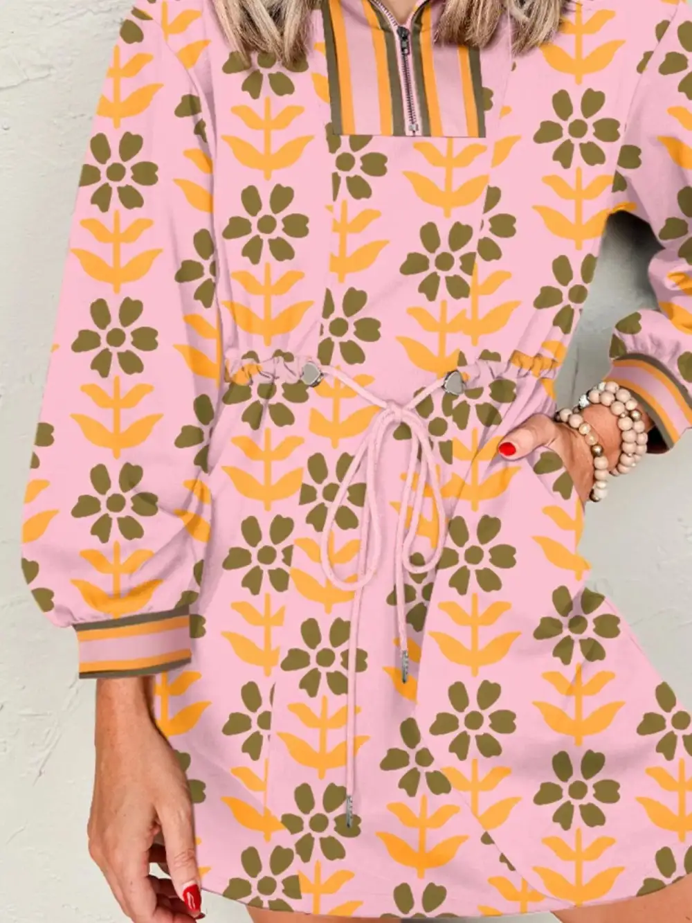 Printed Drawstring Mini Dress
