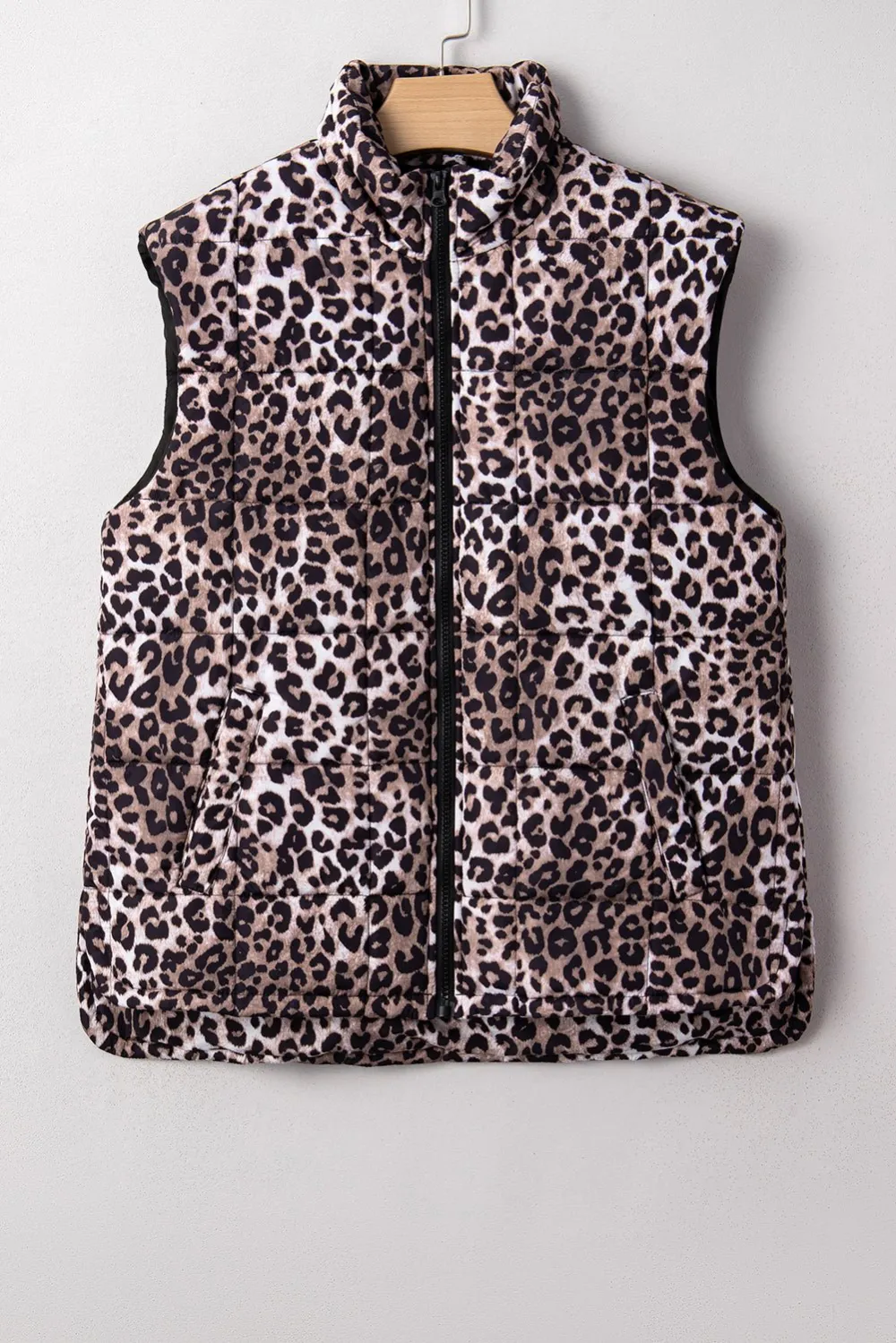 Leopard Quilted Zip Puffer Vest