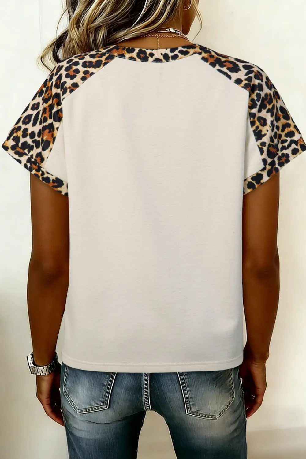 Beige Leopard Patchwork Half Button Top