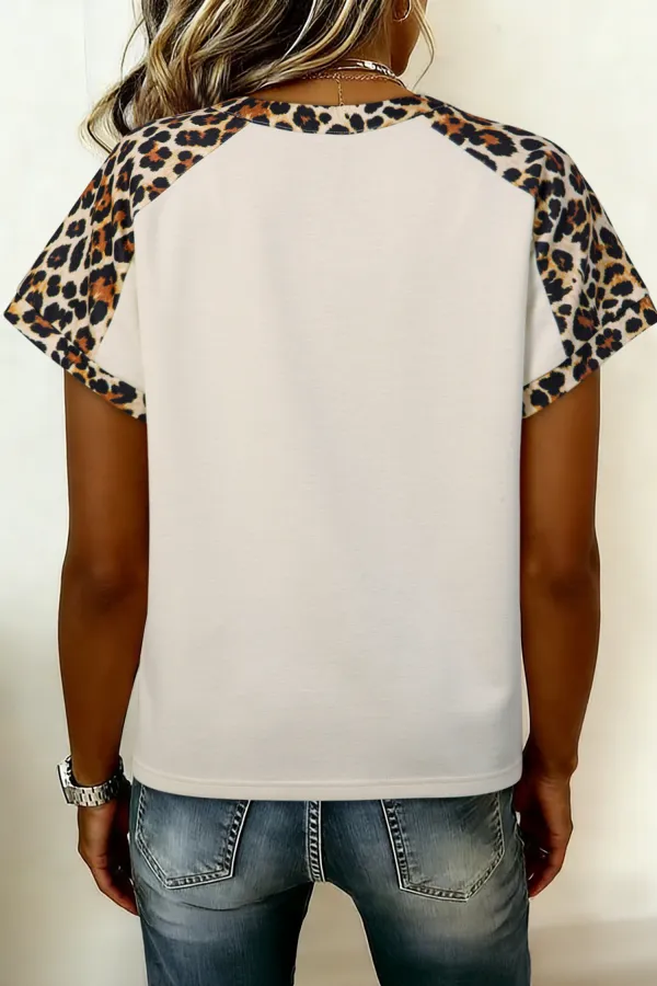 Beige Leopard Patchwork Half Button Top