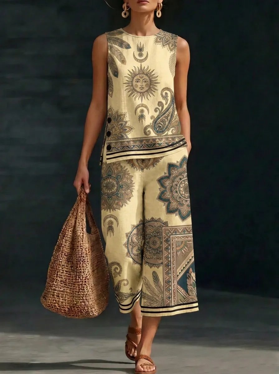 Women's Boho Sun Mandala Paisley Printed Sleeveless Set