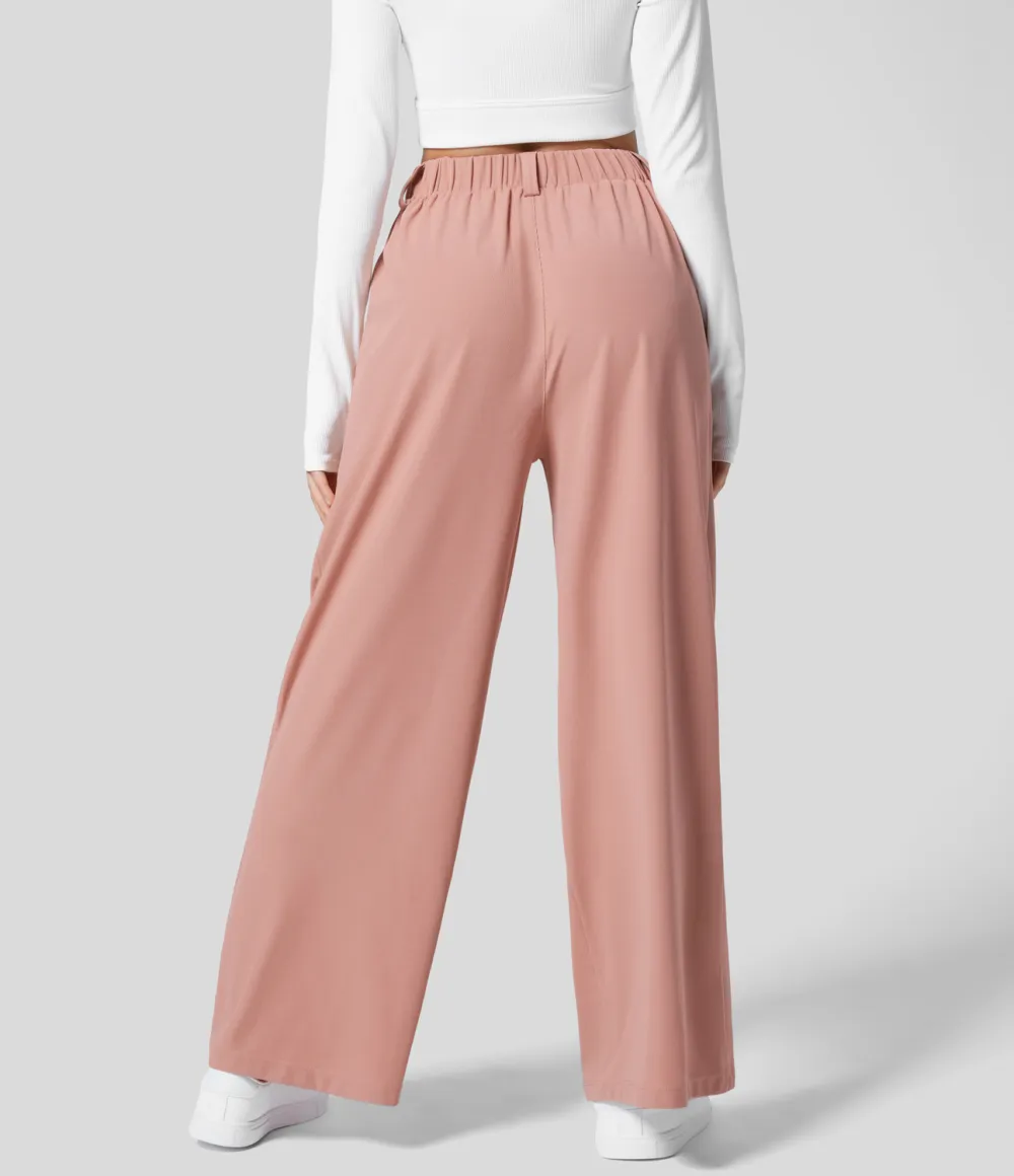 2026🔥  High Waisted Plicated Side Pocket Wide Leg Waffle Work Pants