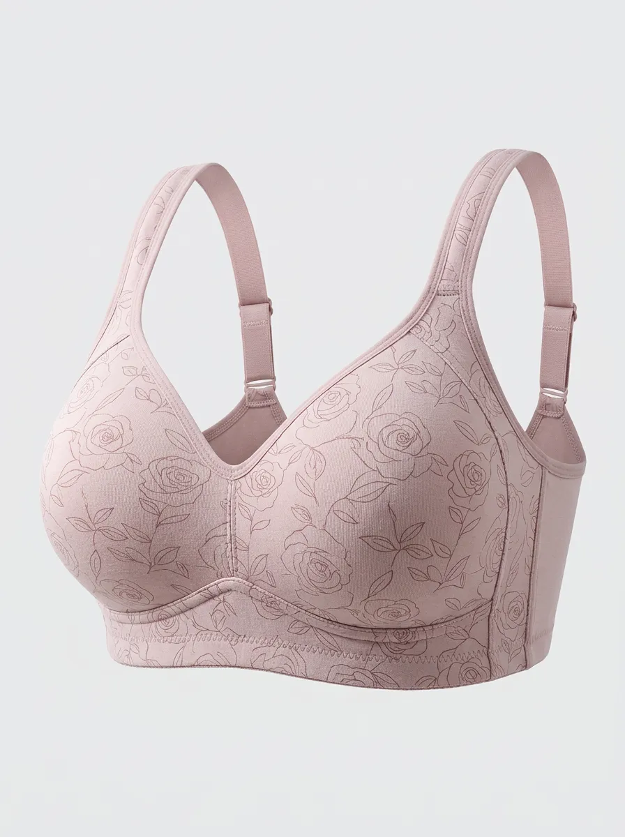 Women's Plus Size Dusty Rose Rose Floral Supportive Underband Wireless Bra
