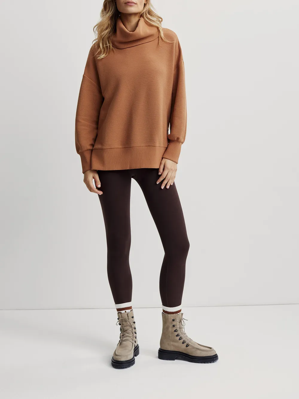 Casual Turtleneck Textured Knit Sweatshirt
