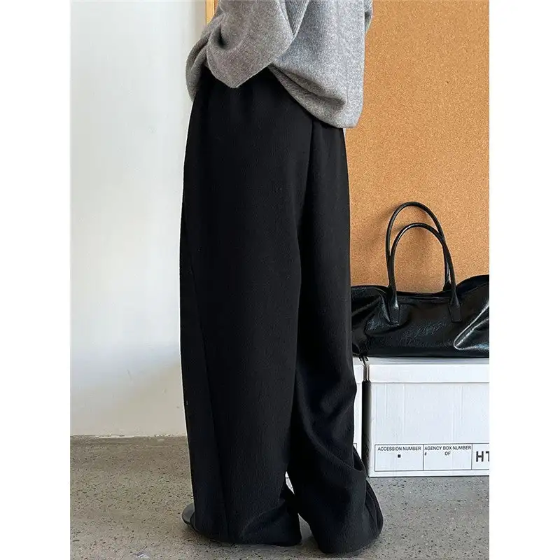 Casual Wool Fleece High Waist Straight Leg Pants