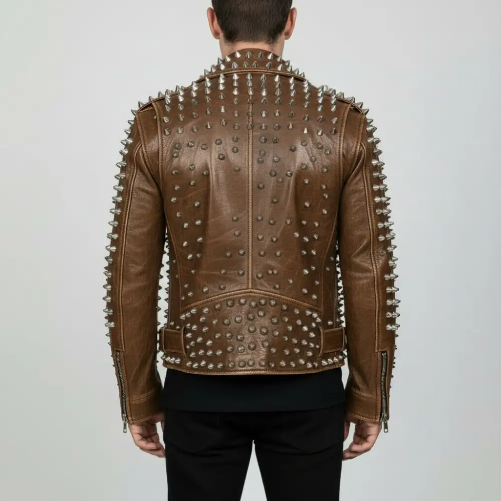 Classic Cowhide Biker Studded Belted Jacket