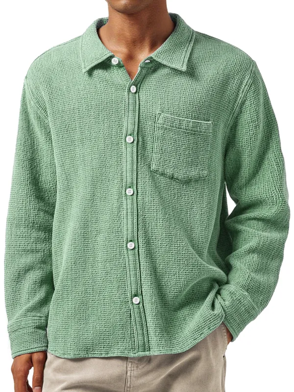Layered Textured Knit Camp Collar Shirt