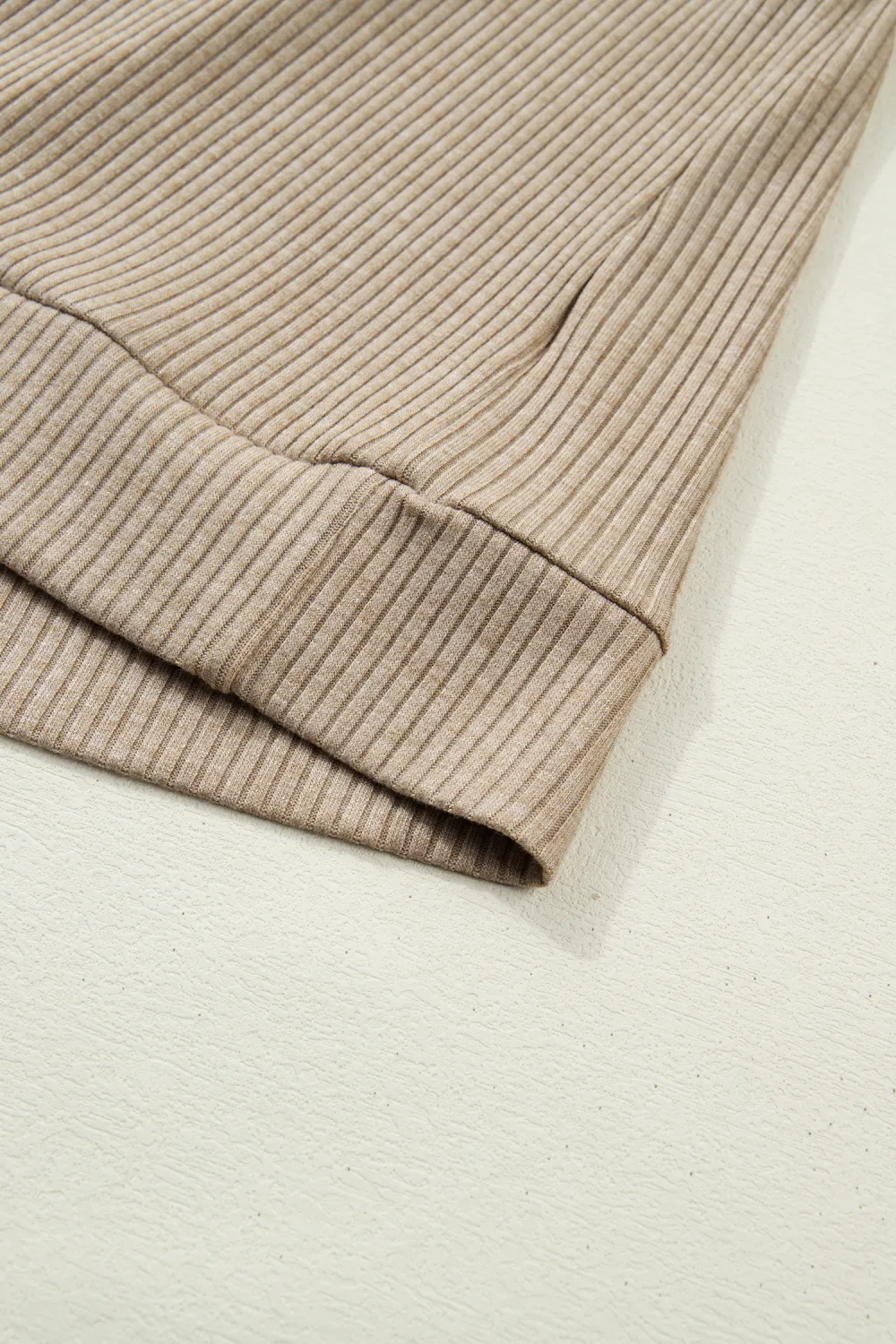 Beige Ribbed Knit Denim Patchwork Top