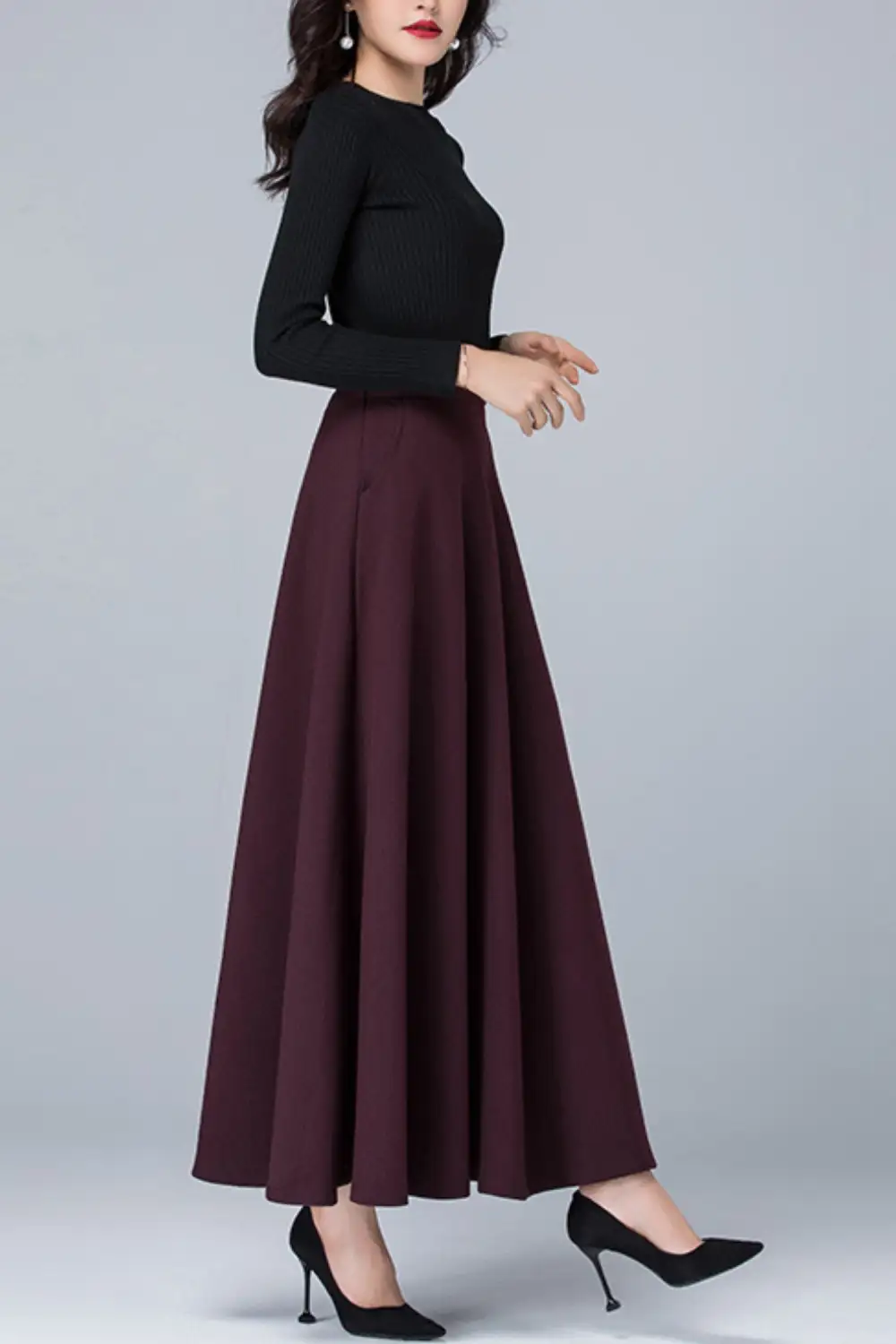 Checkered Polyester High Waist Maxi Skirt