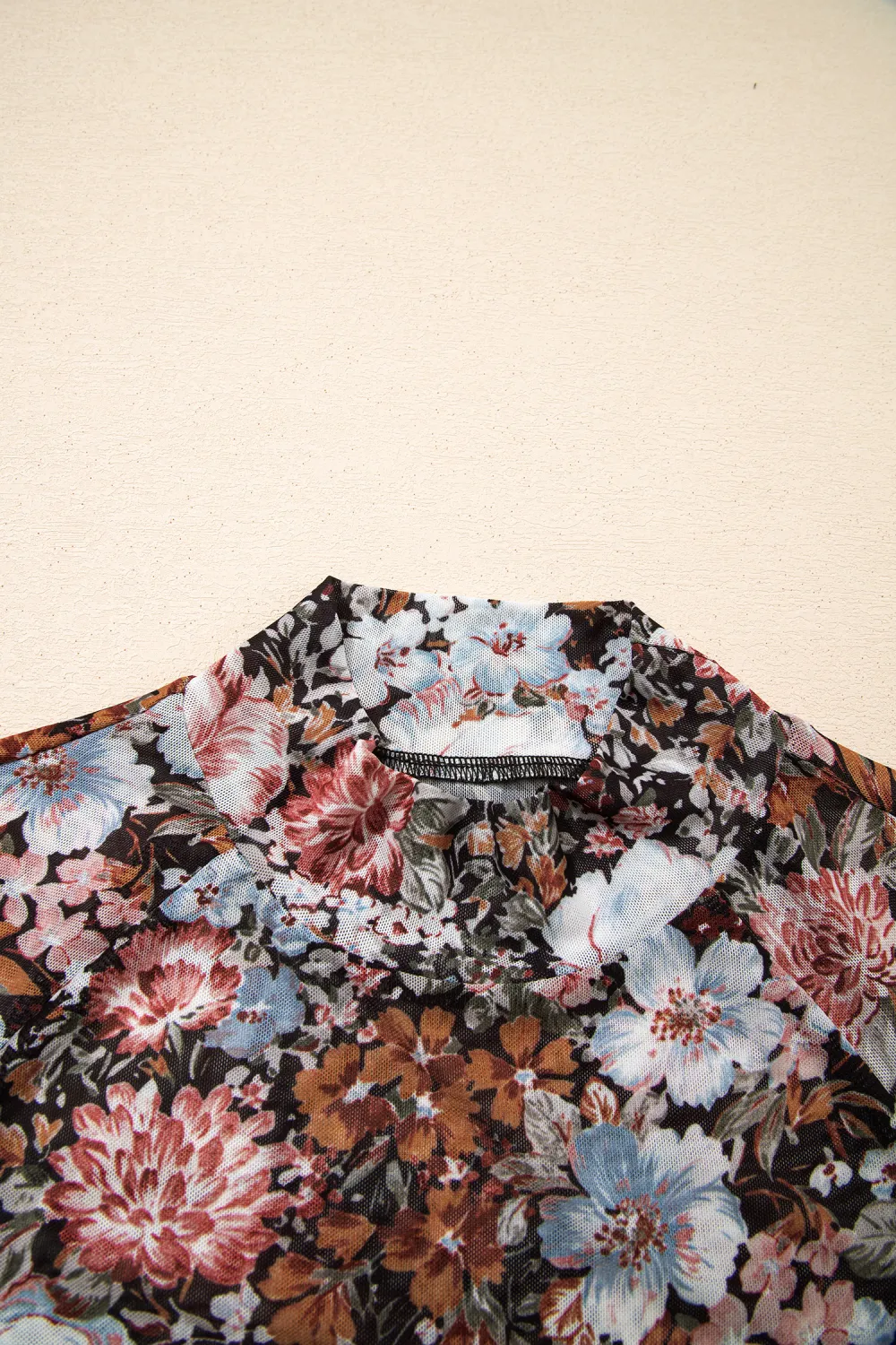 Brown Floral Print High Neck Top