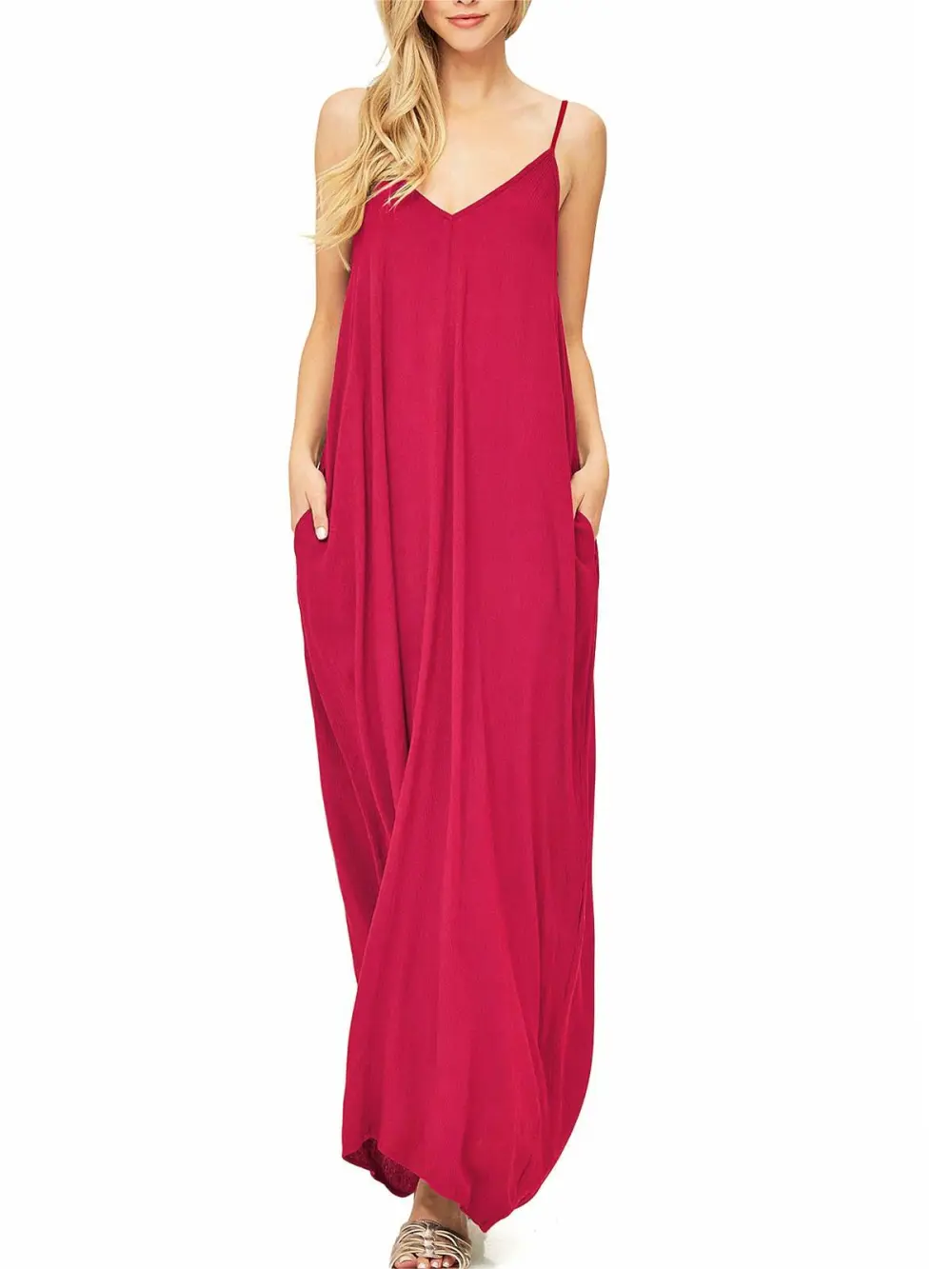 Solid Color V-Neck Maxi Dress