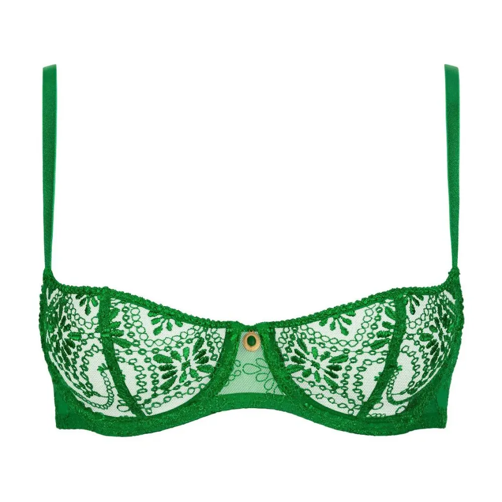 Women's Balconette Underwire Embroidery Mesh Floral Detail Sheer Detail Bra