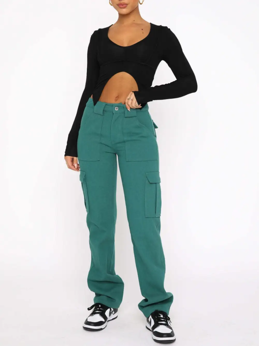 Straight Leg Pocketed Casual Everyday Cargo Pants